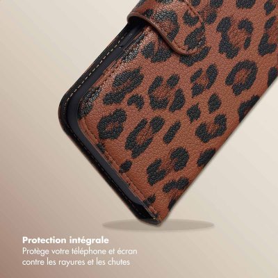 SELENCIA  &Eacute;tui de t&eacute;lephone portefeuille imprim&eacute; l&eacute;opard Sabi Apple iPhone 16 - Mocha Brown