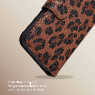 SELENCIA  &Eacute;tui de t&eacute;lephone portefeuille imprim&eacute; l&eacute;opard Sabi Apple iPhone 16e - Mocha Brown
