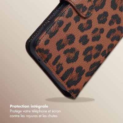 SELENCIA  &Eacute;tui de t&eacute;lephone portefeuille imprim&eacute; l&eacute;opard Sabi Samsung Galaxy A55 - Mocha Brown