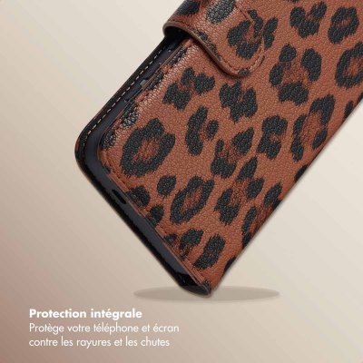 SELENCIA  &Eacute;tui de t&eacute;lephone portefeuille imprim&eacute; l&eacute;opard Sabi Samsung Galaxy S24 / S25 - Mocha Brown