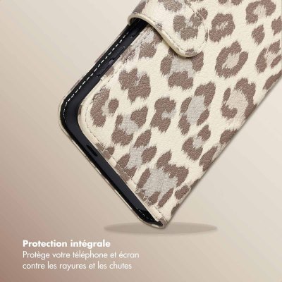 SELENCIA  &Eacute;tui de t&eacute;lephone portefeuille imprim&eacute; l&eacute;opard Sabi Samsung Galaxy S24 / S25 - Soft Ivory