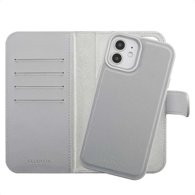 SELENCIA  &Eacute;tui portefeuille amovible Olyn avec MagSafe Apple iPhone 12 (Pro) - Gris