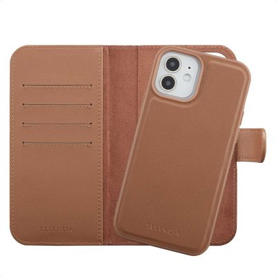 SELENCIA  &Eacute;tui portefeuille amovible Olyn avec MagSafe Apple iPhone 12 (Pro) - Marron