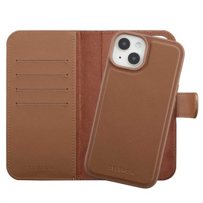 SELENCIA  &Eacute;tui portefeuille amovible Olyn avec MagSafe Apple iPhone 14 / 13 - Marron