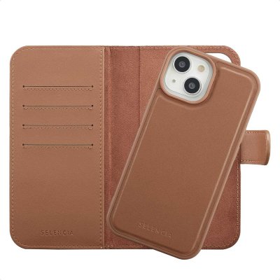 SELENCIA  &Eacute;tui portefeuille amovible Olyn avec MagSafe Apple iPhone 15 - Marron