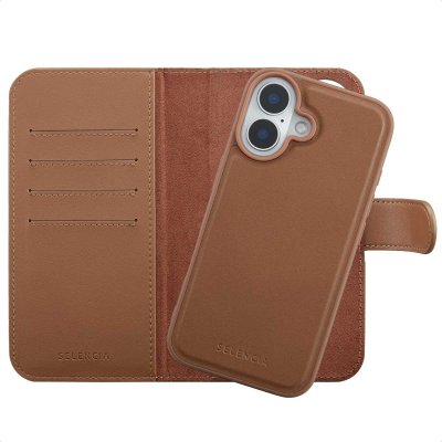 SELENCIA  &Eacute;tui portefeuille amovible Olyn avec MagSafe Apple iPhone 16 - Marron