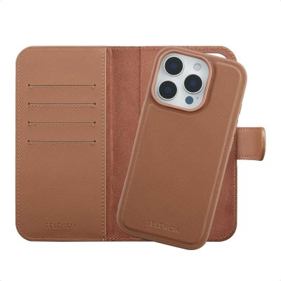 SELENCIA  &Eacute;tui portefeuille amovible Olyn avec MagSafe Apple iPhone 16 Pro - Marron