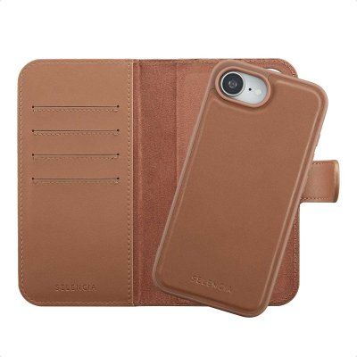 SELENCIA  &Eacute;tui portefeuille amovible Olyn avec MagSafe Apple iPhone 16e - Marron