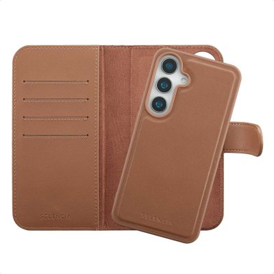 SELENCIA  &Eacute;tui portefeuille amovible Olyn avec MagSafe Samsung Galaxy S24 / S25 - Marron