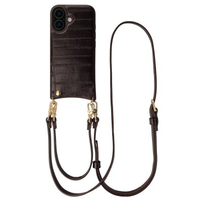 SELENCIA  Nova coque arri&egrave;re en cuir v&eacute;ritable avec porte-cartes Apple iPhone 16 - Dark Chocolate