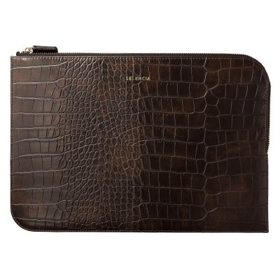 SELENCIA  Pochette ordinateur Croco 14 pouces - Choco Brown