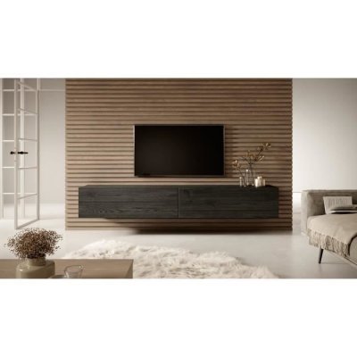 SELSEY  BISIRA Meuble TV, Melamine, fr&ecirc;ne Noir, 200 cm