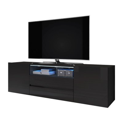 SELSEY  Bros - Meuble TV/Banc TV (140 cm, Noir Mat/Noir Brillant, avec LED)