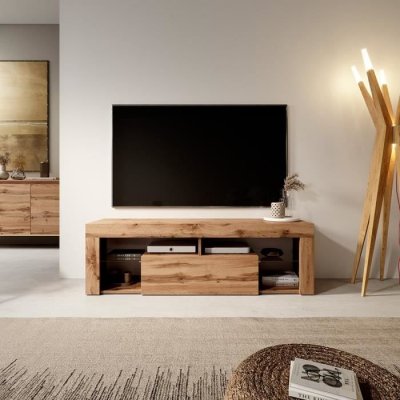 SELSEY  Hugo - Meuble TV/Banc TV (140 cm, Chene Lancaster, sans LED)