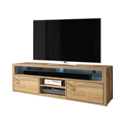 SELSEY  Mario - Meuble TV/Banc TV (140 cm) (Effet ch&ecirc;ne wotan avec LED)