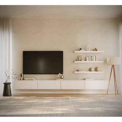 SELSEY  - Meuble Tv Bemmi - 300 Cm - Blanc