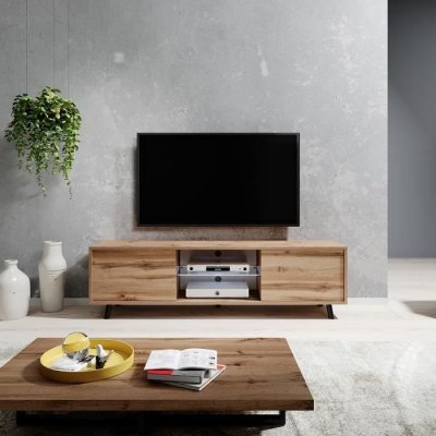 SELSEY  Meuble tv - LEFYR - 140 cm - ch&ecirc;ne wotan - &eacute;clairage LED
