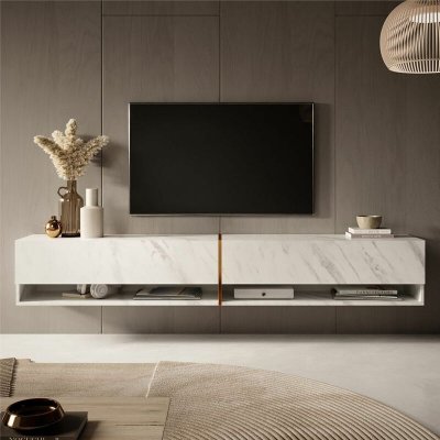 SELSEY  - mirrgo - Meuble tv 200 cm marbre blanc avec insert d'or