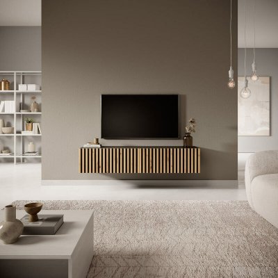 SELSEY  TELIRE Meuble TV 140 cm, Noir