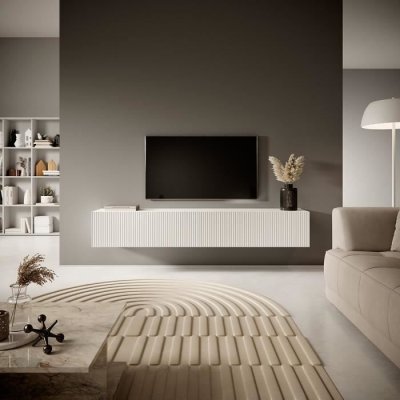 SELSEY  - veldio - Meuble tv 175 cm blanc avec fa&ccedil;ade frais&eacute;e