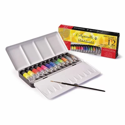 SENNELIER  - Aquarelle  Bo&icirc;te m&eacute;tallique 12 tubes 10ml