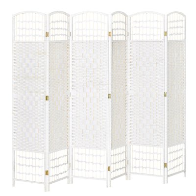 S&eacute;parateur de pi&egrave;ces 6 panneaux pliables blanc paille