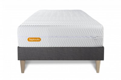 SEPTNUITS  - Ensemble matelas et sommier Memo Bio gris fonc&eacute; - 90x190 cm