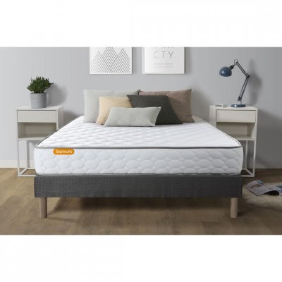 SEPTNUITS  Ensemble matelas M&eacute;moire de forme + sommier gris 90x190 Memo