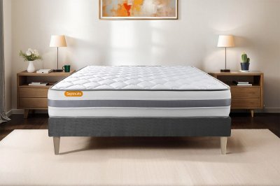 SEPTNUITS  - Ensemble matelas sommier Memo spring 140 x 190 cm - Couleur : Gris - Gris