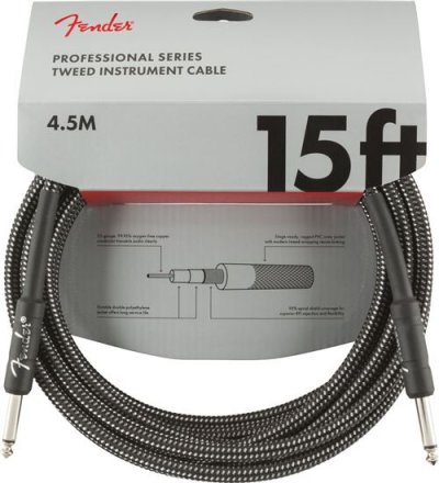 FENDER Serie Professionnelle - C&acirc;ble jack-jack droit - 4,5 m - tweed gris