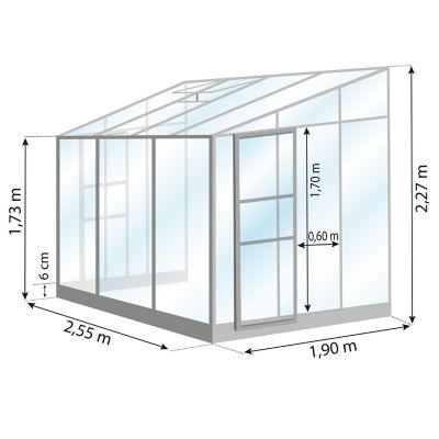 LAMS Serre adoss&eacute;e en verre tremp&eacute; Melissa alu 4,90 m&sup2; + embase - 