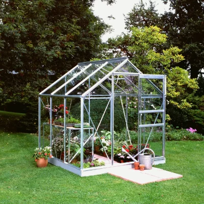 HALLS Serre de jardin 3,8m&sup2; aluminium et verre horticole + embase  so0170 + so1693