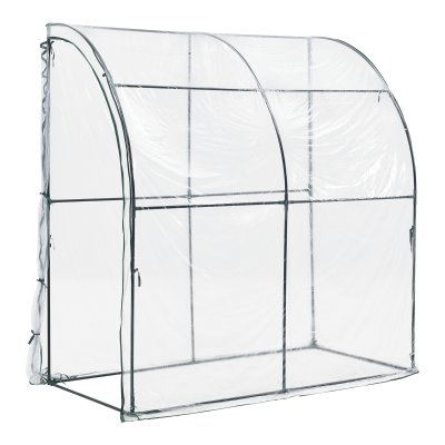EN.CASA Serre de jardin adoss&eacute;e Juta en acier et PVC &agrave; porte zipp&eacute;e 100 x 200 x 215 cm