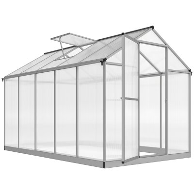 OUTSUNNY Serre de jardin aluminium polycarbonate fondation lucarne porte