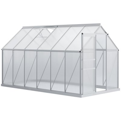 OUTSUNNY Serre de jardin aluminium polycarbonate lucarne porte coulissante