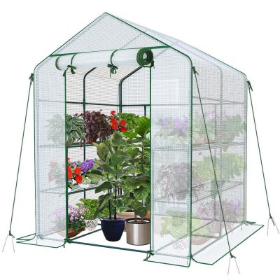 VOUNOT Serre de jardin avec etageres et bache pe renforcee 135g/m2 143x143x195cm