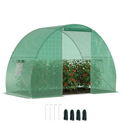 OUTSUNNY Serre de jardin tunnel 4,5 m&sup2; porte, 2 fen&ecirc;tres vert