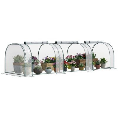 OUTSUNNY Serre de jardin tunnel b&acirc;che PVC m&eacute;tal &eacute;poxy vert