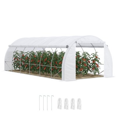 OUTSUNNY Serre de jardin tunnel surface sol 18 m&sup2; acier PE blanc