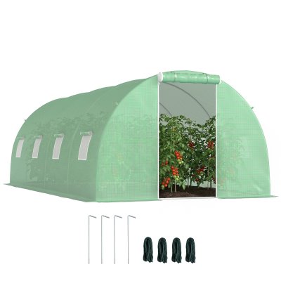 OUTSUNNY Serre de jardin tunnel surface sol 18 m&sup2; acier PE vert