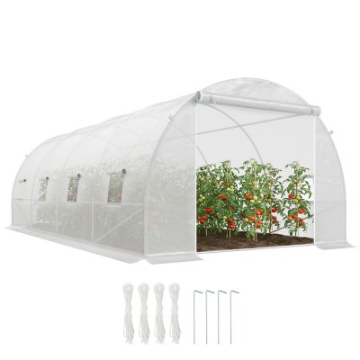 OUTSUNNY Serre de jardin tunnel surface sol 18 m&sup2; blanc