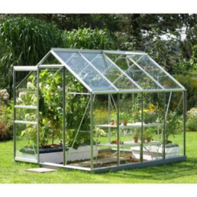 LAMS Serre en verre tremp&eacute; Allium alu 4,90 m&sup2; + embase - 