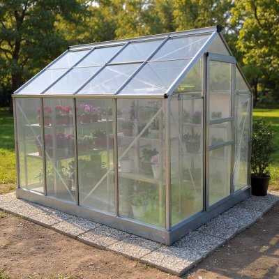 HTTPS: OUTIROR.COM IMG P 9 4 6 1 9461.JPG Serre jardin polycarbonate ""Diamant 86"" + Base - 4,75m&sup2;