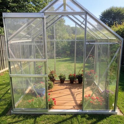 CHALET & JARDIN Serre polycarbonate Diamant grise 3.6 m&sup2; + base - Ch&acirc;let-Jardin
