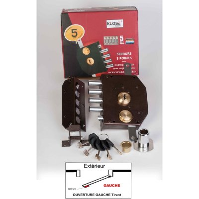 KLOSE BESSER Serrure 5 points Blindex C50mm Gauche Marron 