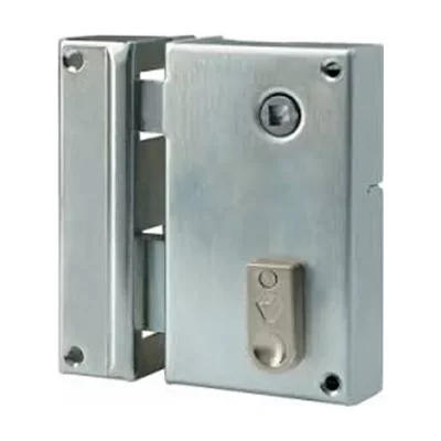 VACHETTE Serrure &agrave; cl&eacute; b&eacute;narde verticale p&ecirc;ne dormant pour grille - gaucge