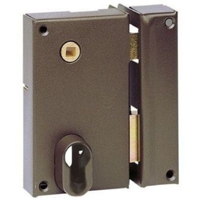 VACHETTE Serrure en applique monopoint verticale &agrave; fouillot pour cylindre profil europ&eacute;en. Marron droite