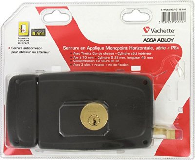 VACHETTE Serrure en applique , axe 70 mm, &agrave; tirage, ouverture &agrave; gauche
