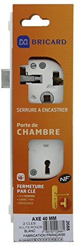 BRICARD Serrure encastr&eacute;e  certifi&eacute;e NF, &agrave; cl&eacute;, axe 40 mm, blanc
