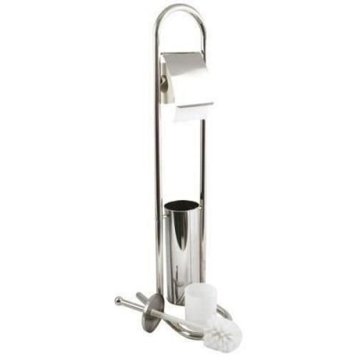 MSV Serviteur wc en inox avec d&eacute;rouleur et brosse wc ferm&eacute; H.80cm